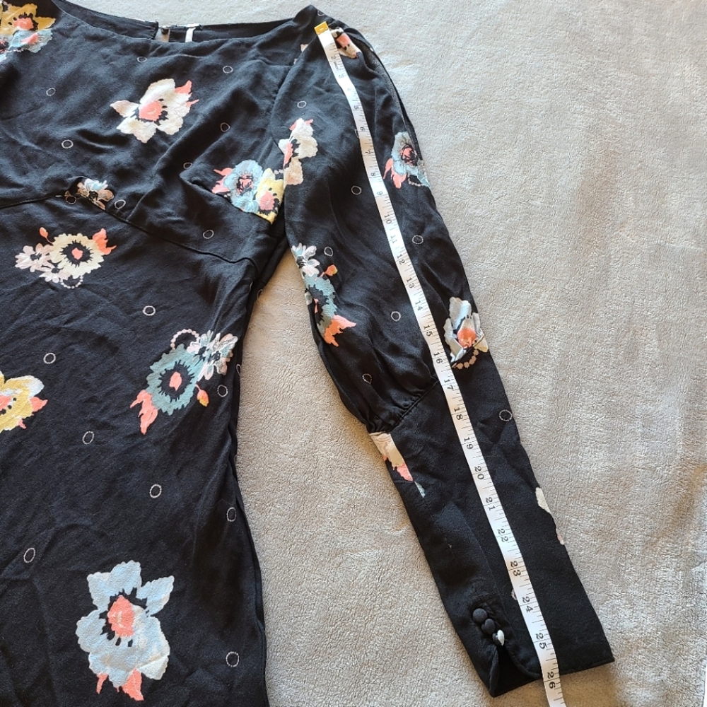 Free People Black Floral Long Sleeve Dress Size 10 - Picture 10 of 10